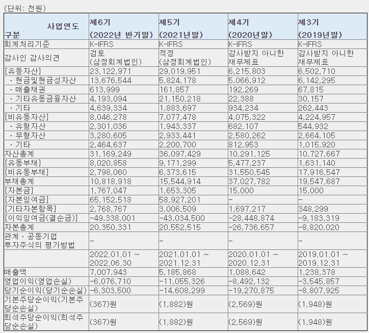 오픈엣지테크놀로지 요약재무제표