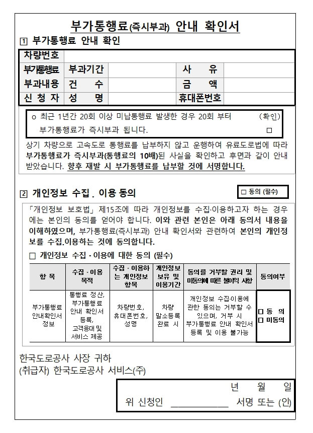 고속도로 통행료 미납차량 부가통행료 부과 및 유예방법(구제방법)