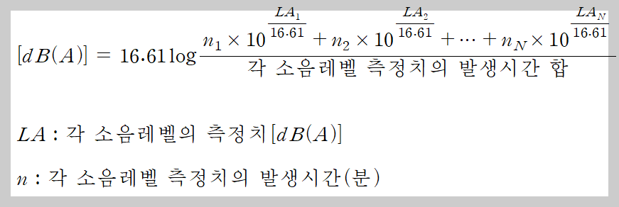 등가소음레벨측정방법 적용시 계산식