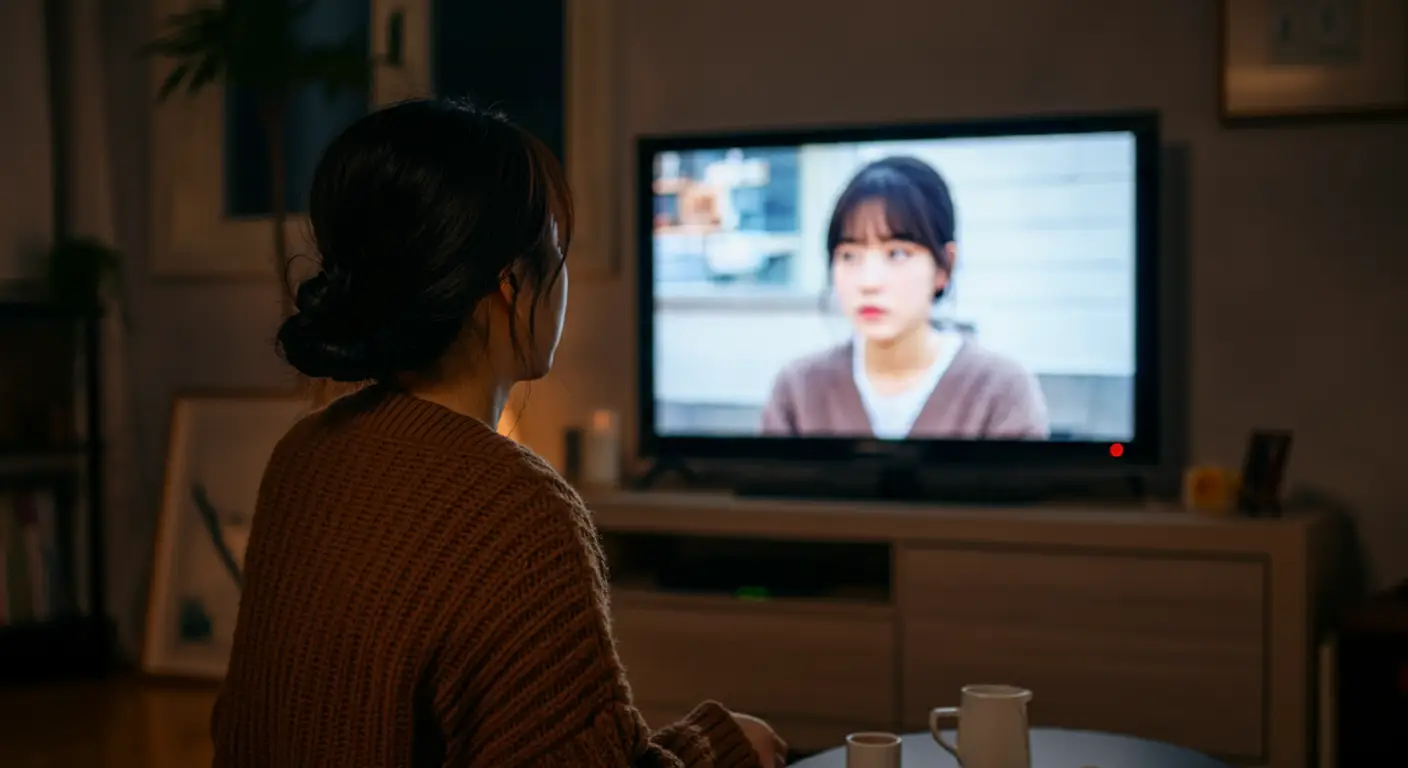 티비를 시청중인 여성