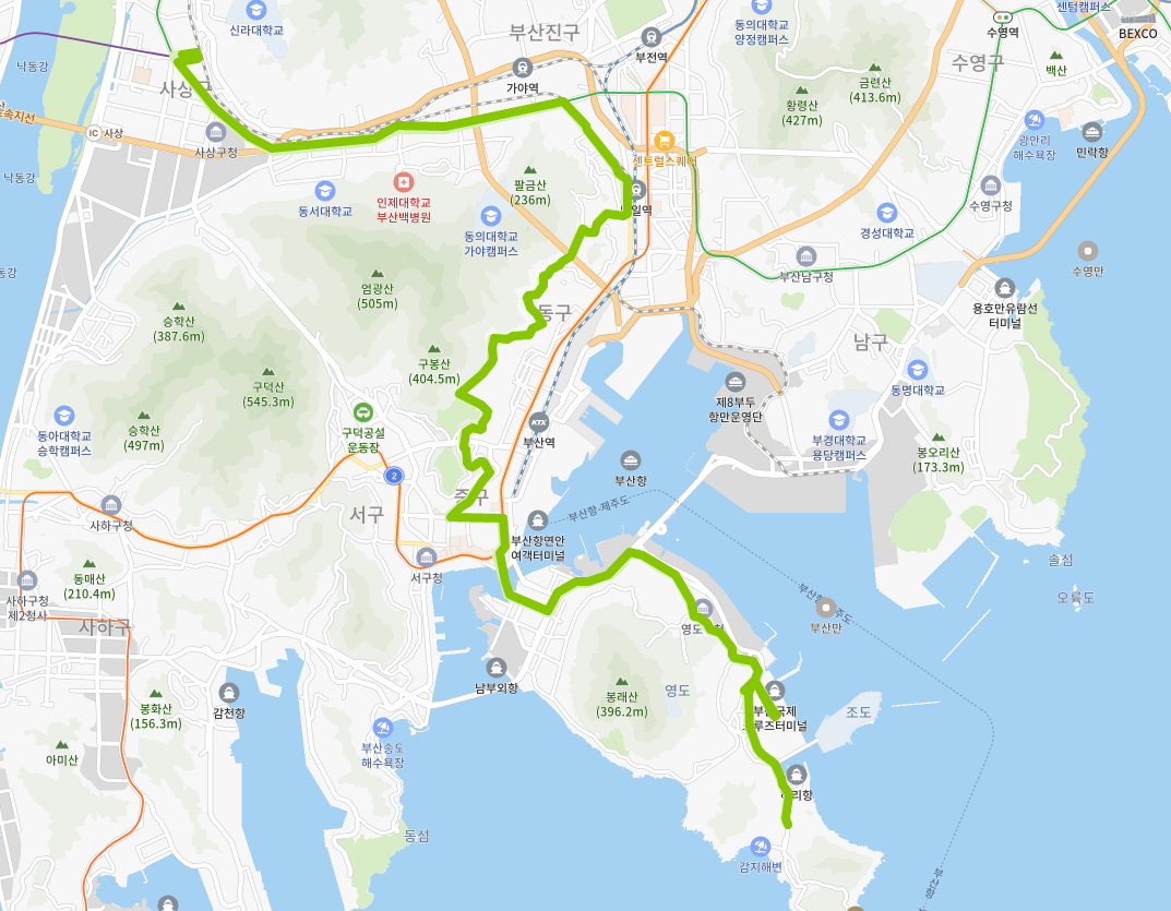  부산 186번버스 노선 정보[태종대, 국립해양박물관, 국제시장, 주례역, 감전역, 사상역]