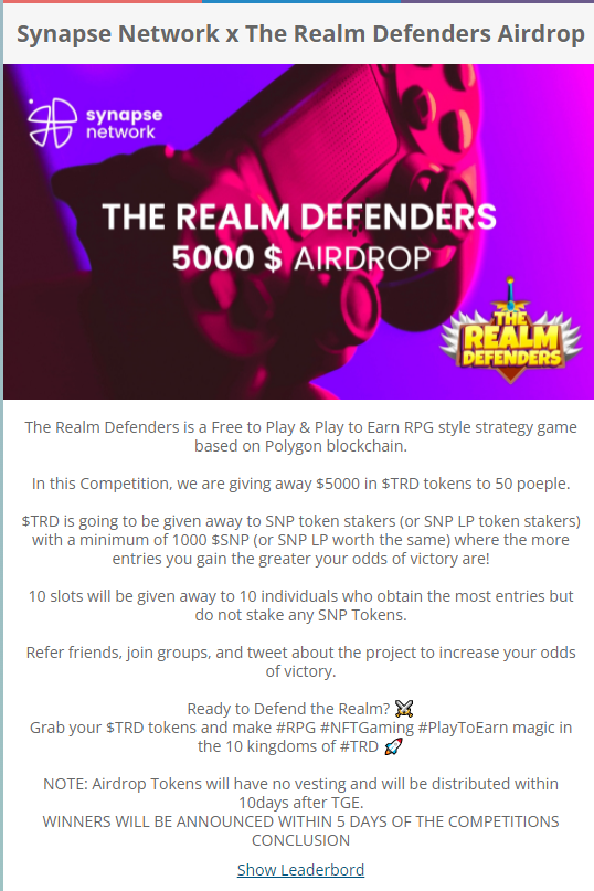  Synapse Network(시냅스 네트워크), The Realm Defenders(렐름 디펜더스) 에어드랍