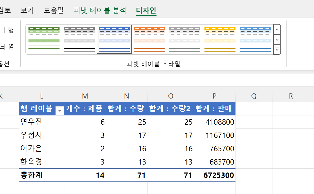 피벗테이블 스타일