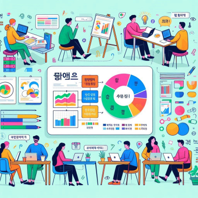 토론하며 데이터와 차트를 검토하는 다양한 사람들