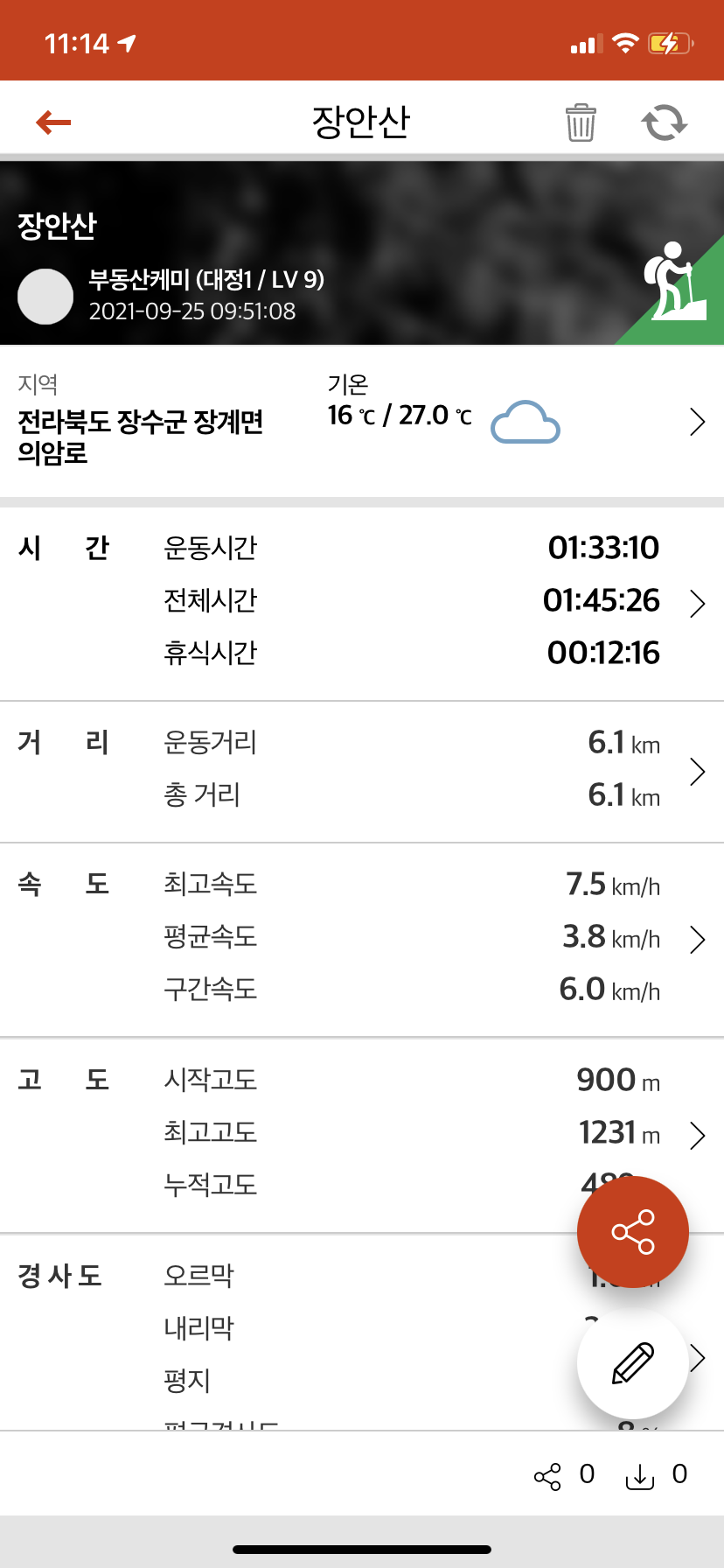 트랭글-기록-소요시간-칼로리 등