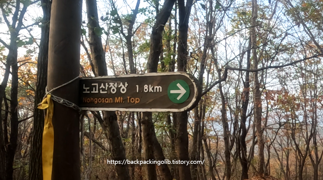 노고산 정상이 1.8km 남았다
