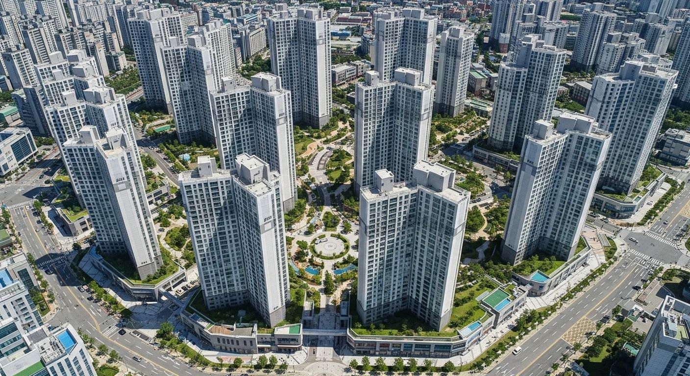 인천 송도 신도시 고층 아파트 단지&amp;#44; 드론 촬영 이미지