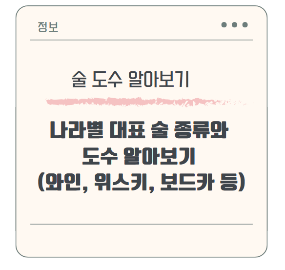 나라별 대표 술 종류와 도수 알아보기 (와인, 위스키, 보드카 등)