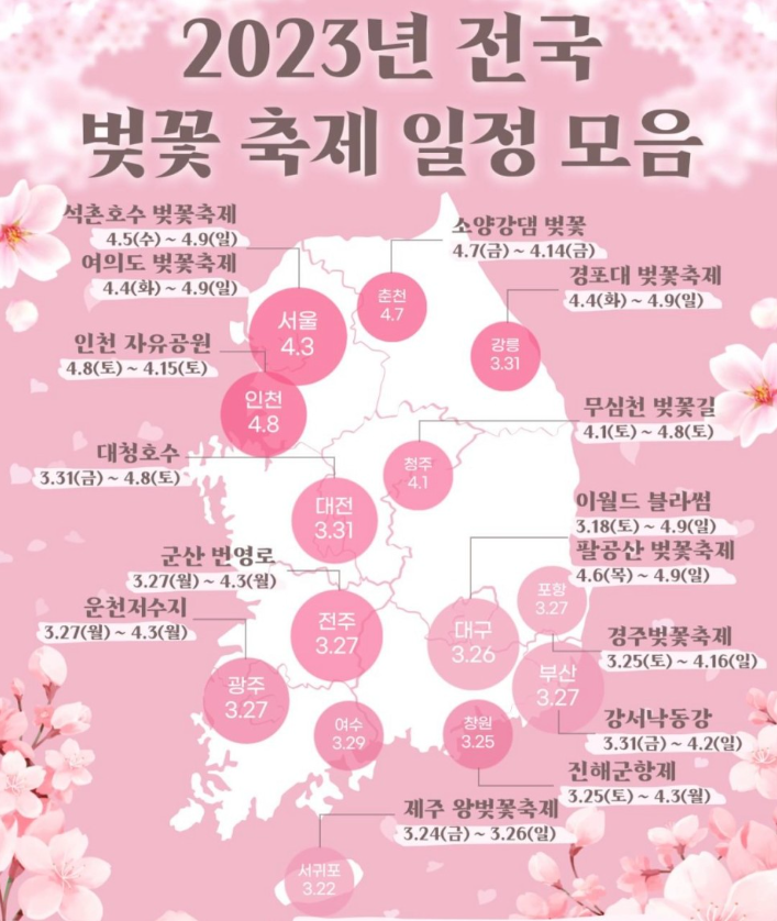  2023년 전국 벚꽃 축제 일정 모음