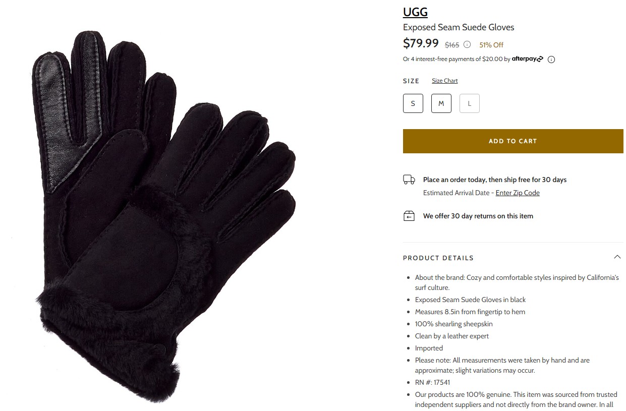 UGG Exposed Seam Suede Gloves $79.99