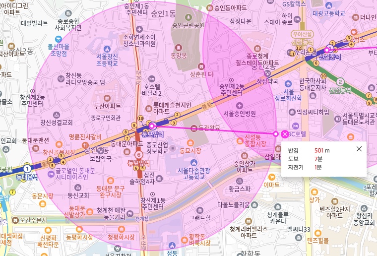 동묘앞역 500m 반경 역세권 아파트 출처 : 카카오맵