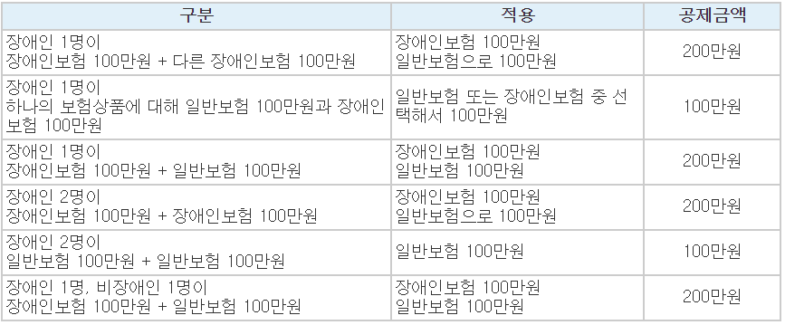 장애인 보험 공제에 대한 예시