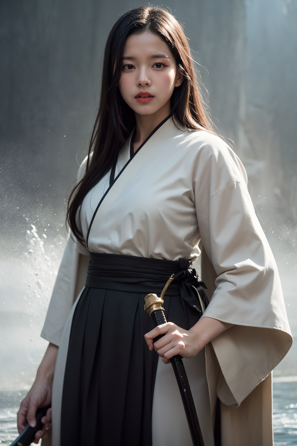  AI로 그린 무협느낌의 강가에 들어간 기모노 입은 여자 그리기 - 1