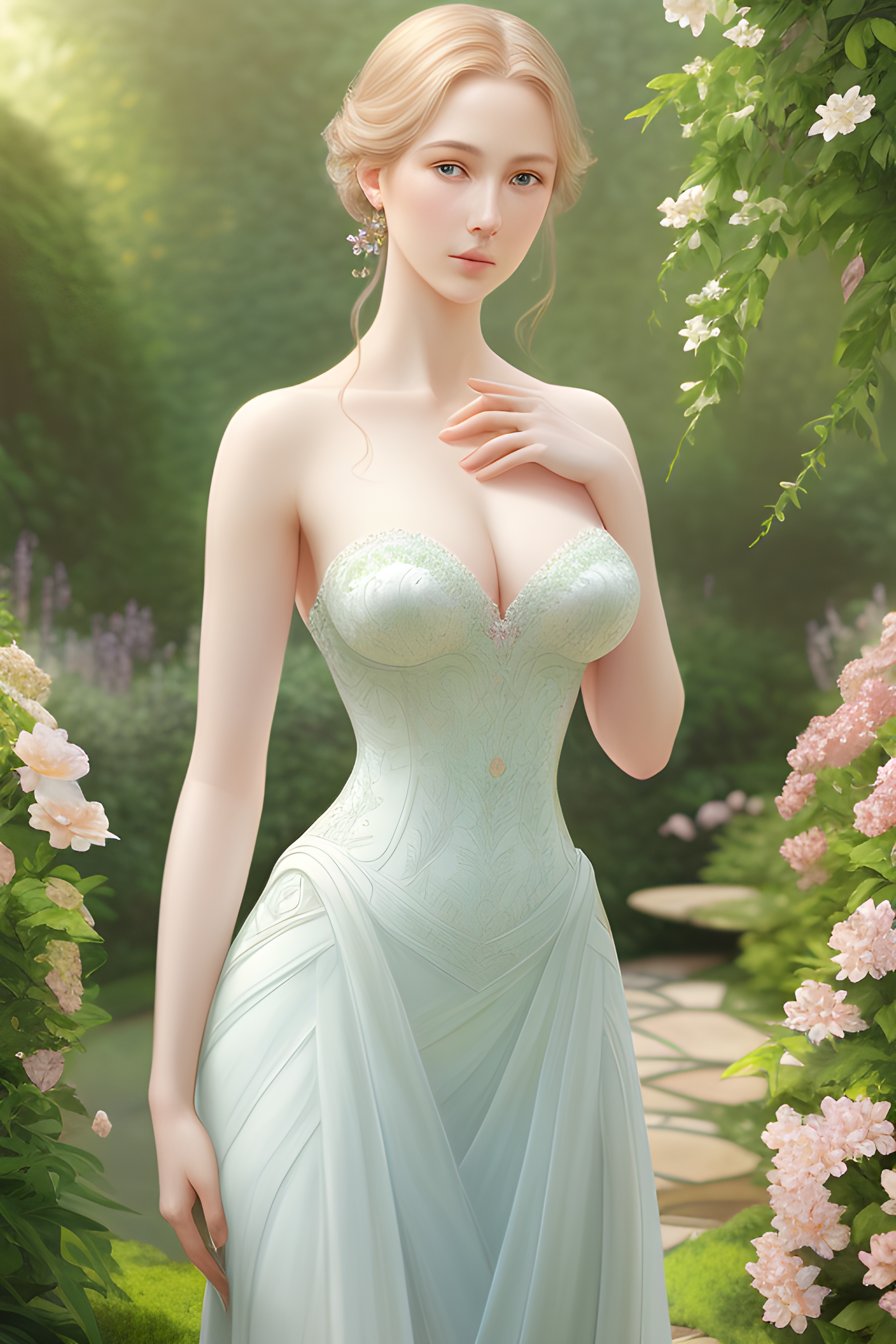 Image of a highly detailed beautiful girl in a dress