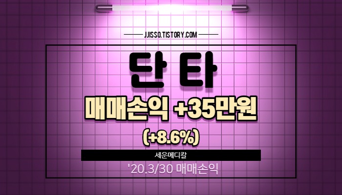  세운메디칼 주식 단타 투자 수익(35만원)