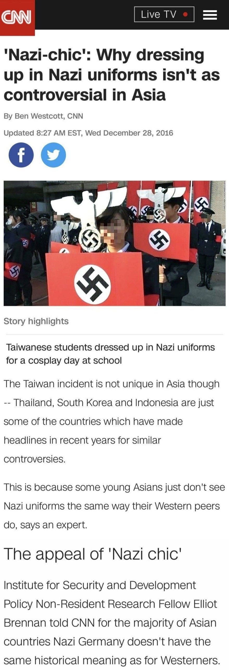  CNN "동양권은 왜 나치에 대한 역사의식이 없는가"