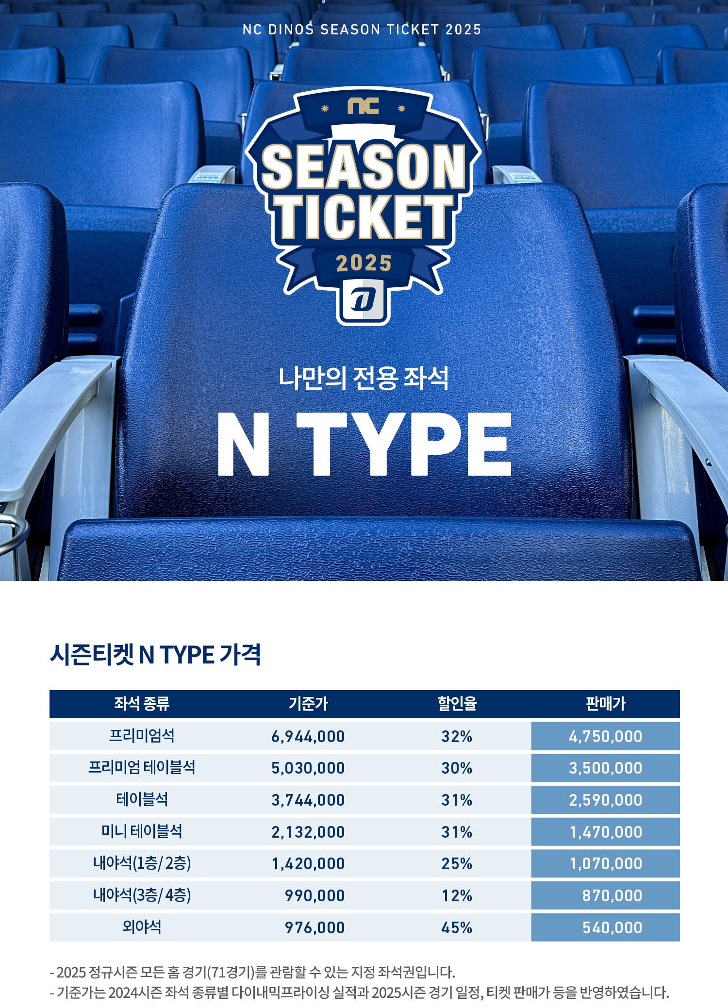 NC다이노스 N Type 시즌티켓 가격