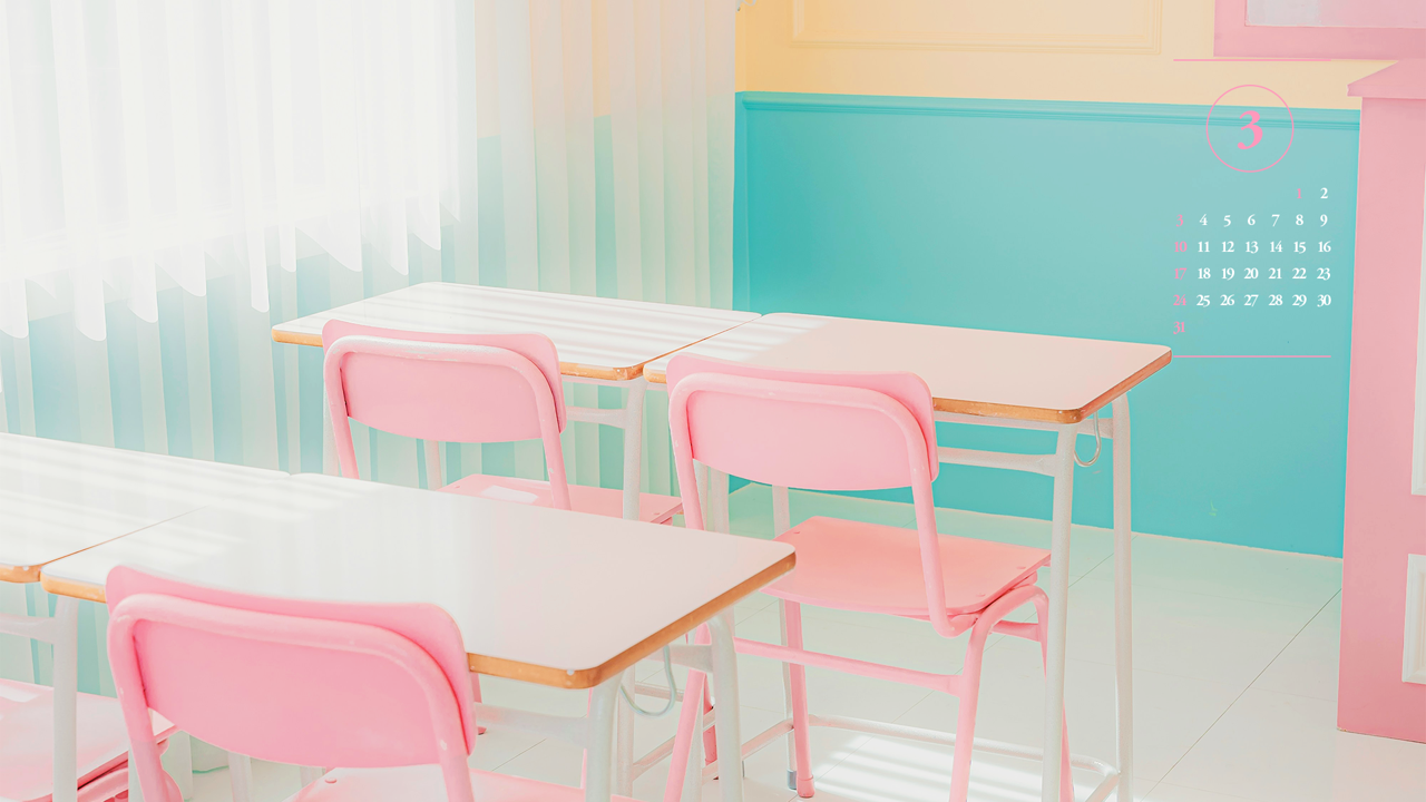01 핑크색 교실 의자 A - 2024년3월 달력배경화면
