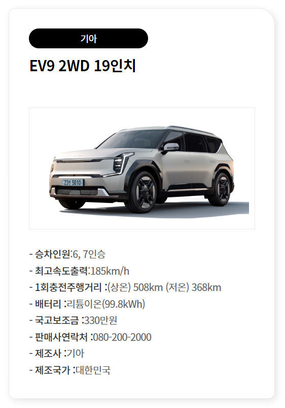 EV9 2WD 19인치 전기차 보조금