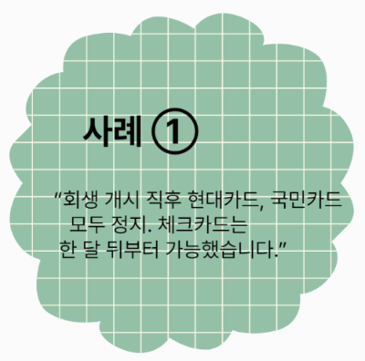 회생 개시 직후 카드 정지 및 체크카드 사용 가능 시점 사례