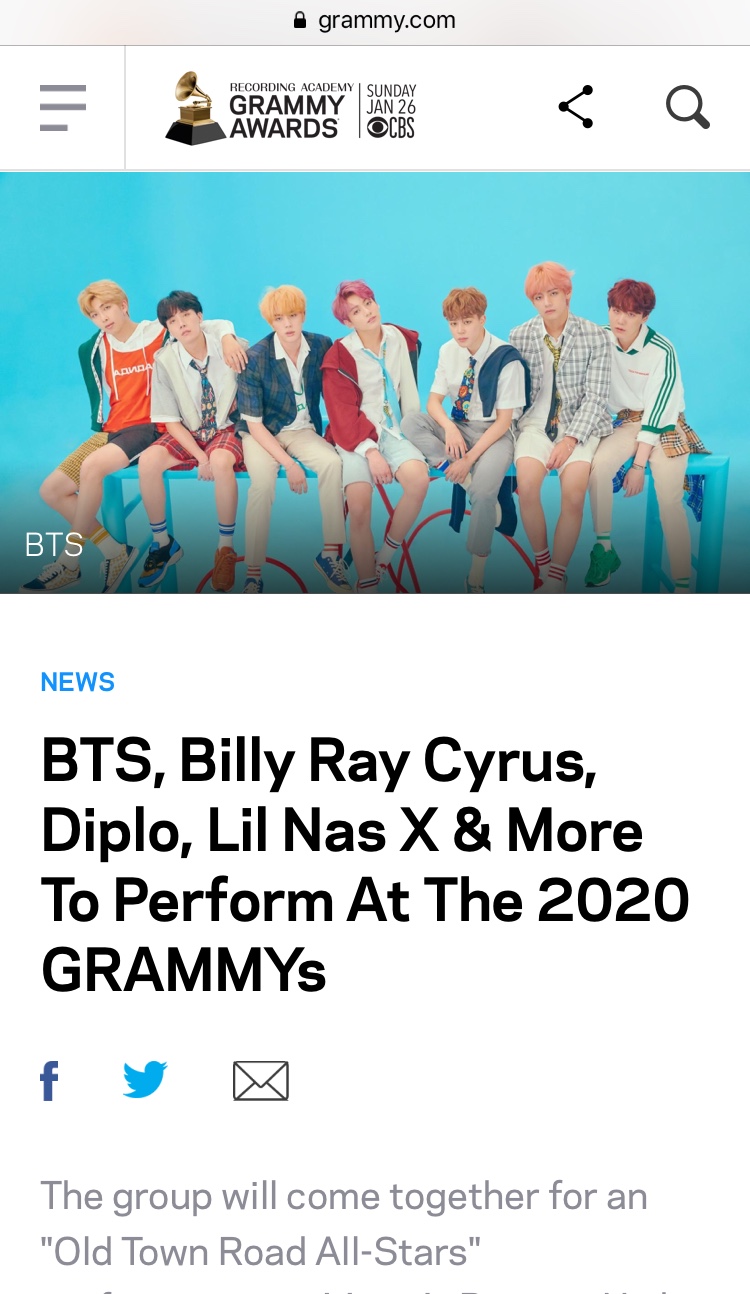  그래미 시상식(Grammy Awards)에서 방탄소년단 공연 확정!!!