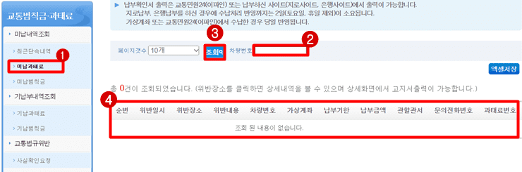 미납과태료-차량번호-입력-조회버튼-클릭