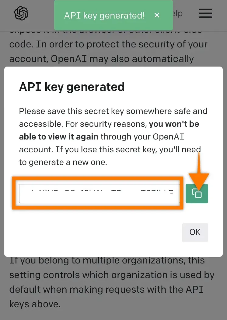 openai 챗GPT API 키 복사