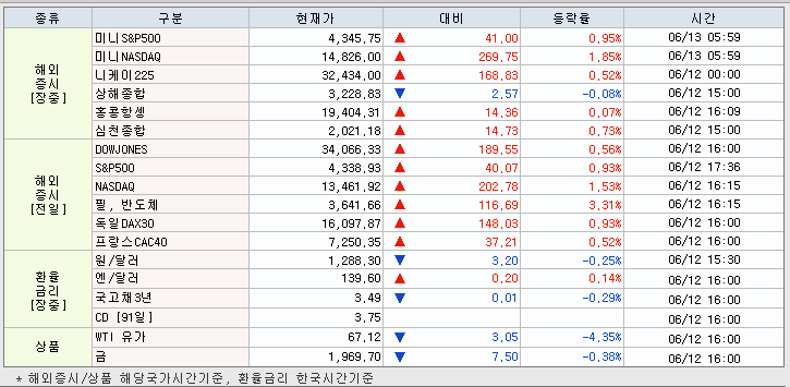 6.13 해외증시 동향