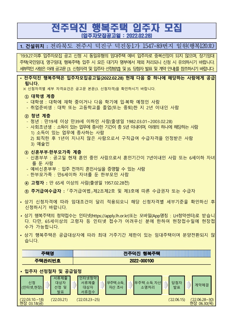  전주덕진행복주택 공고문
