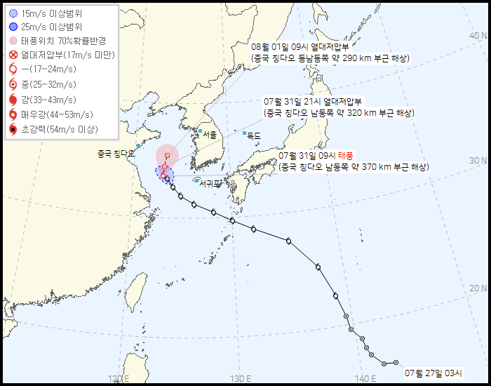 국가태풍센터 5호 태풍 송다 경로