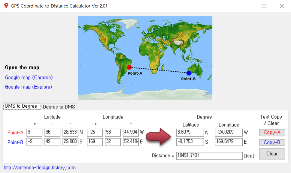  GPS coordinate conversion & Distance Calculator