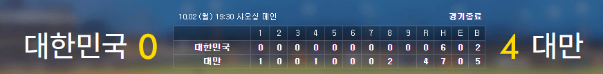 항저우 아시안게임 야구 대한민국 vs 대만