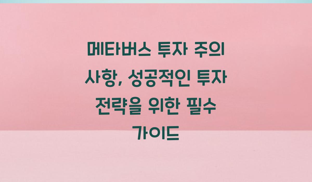 메타버스 투자 주의 사항