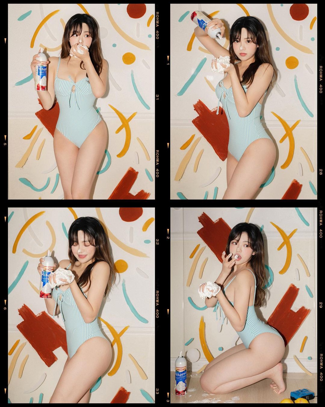  케잌 생크림 먹는 피트니스 모델 바디프로필 사진
