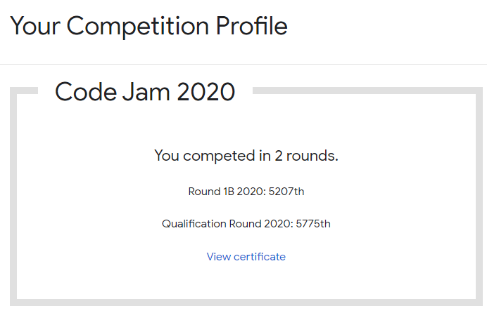 드디어 확인한 나의 구글 코드잼(Google Code Jam) 2020 참여 결과 (구글 코드잼 2020 참가 후기)