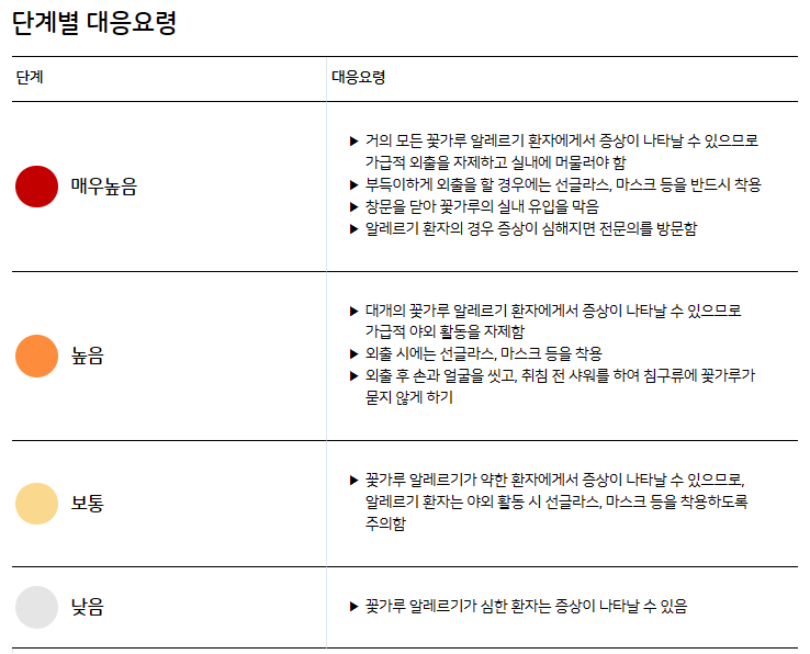 꽃가루농도위험지수 확인하는 방법 및 단계별 대응방법