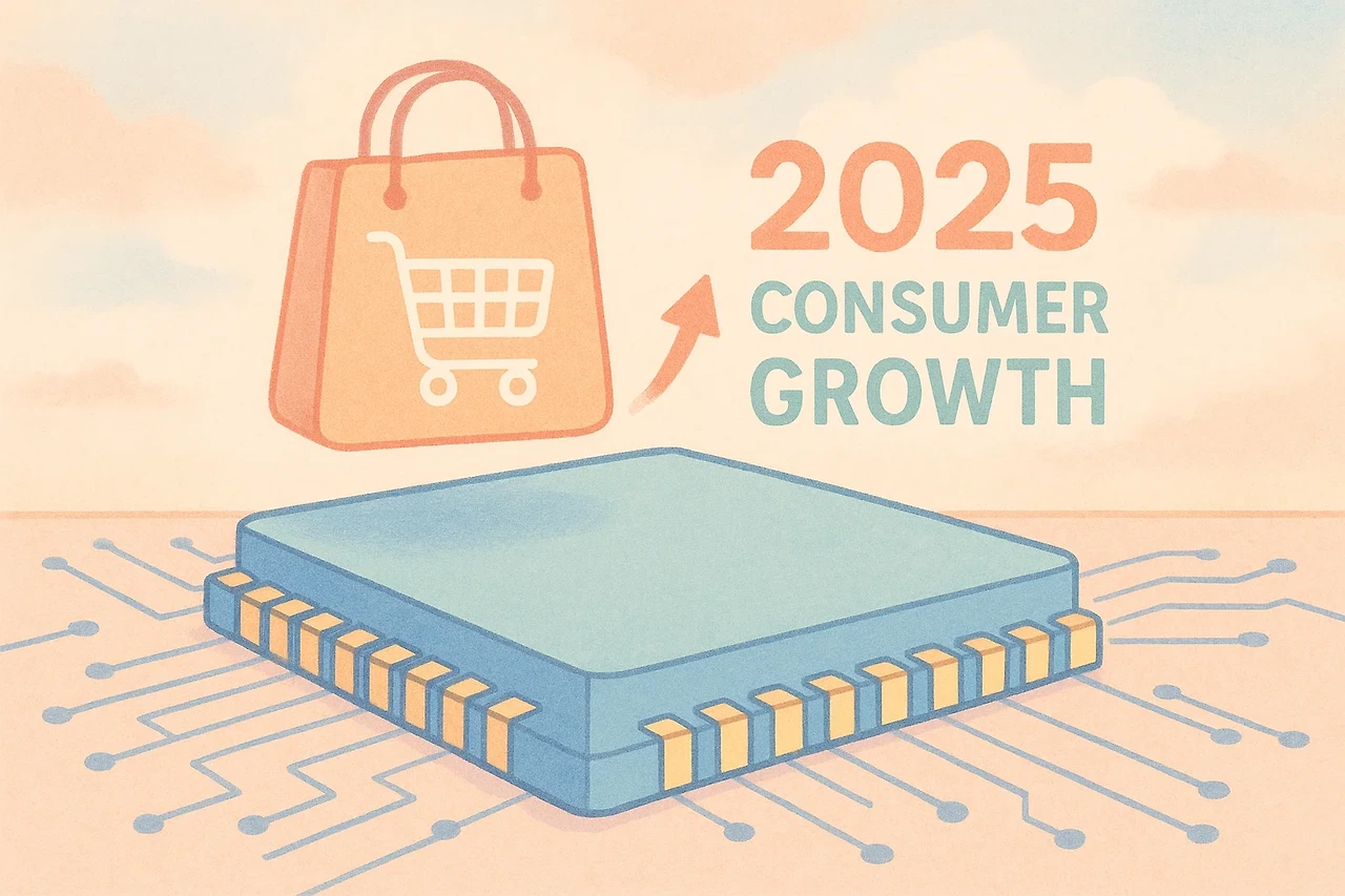 AI이미지. 2025년 소비 증가와 반도체 칩 연결을 나타낸 파스텔 가상 이미지