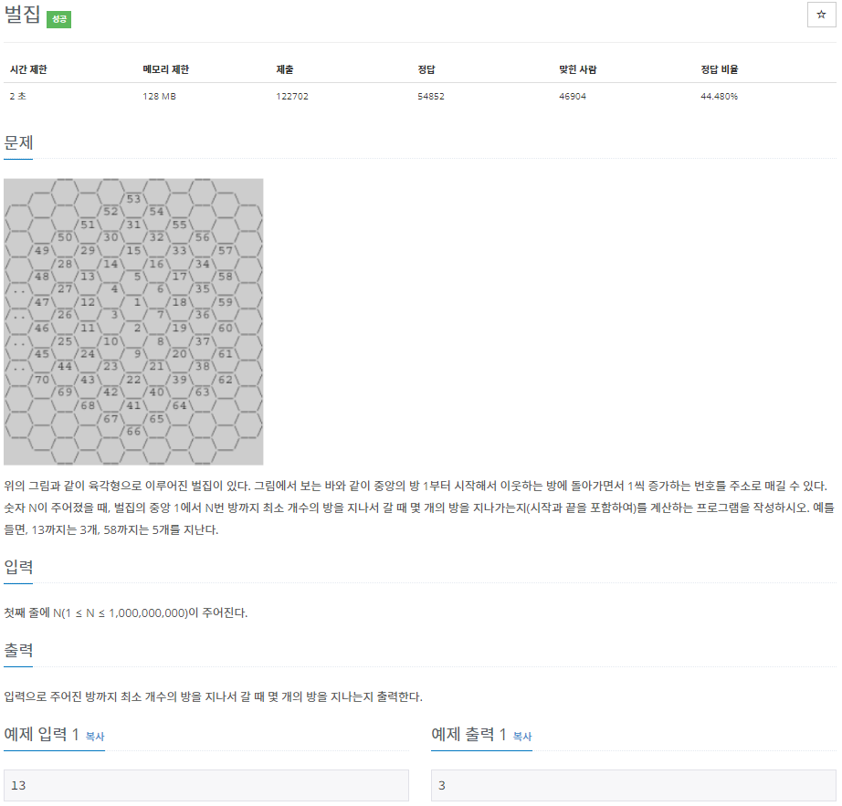  백준[JAVA] 2292.벌집 - 자바