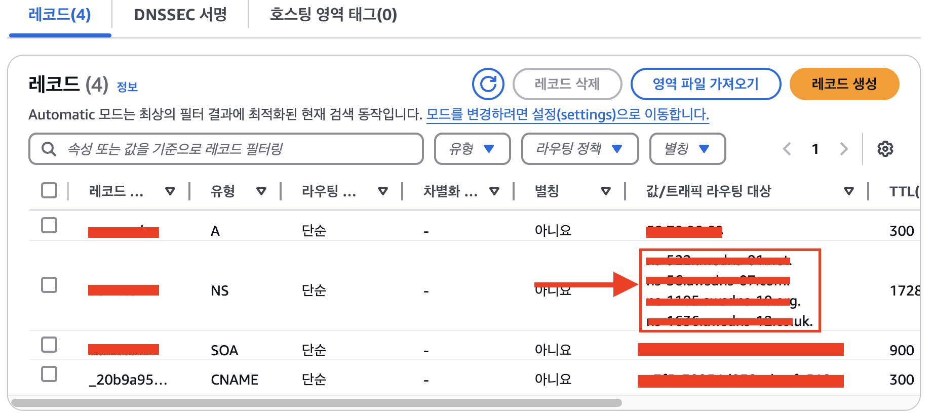 aws 레코드 값 확인