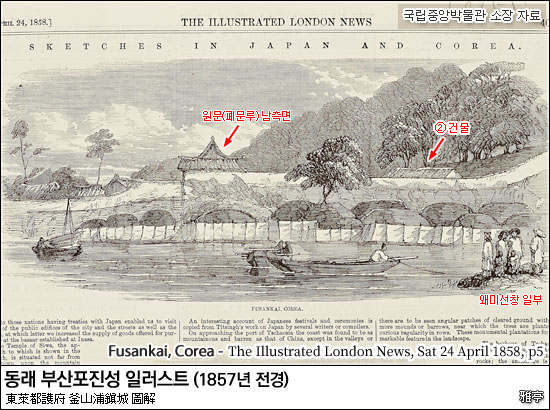 1857년 조선(Corea) 부산해(Fusankai) 일러스트