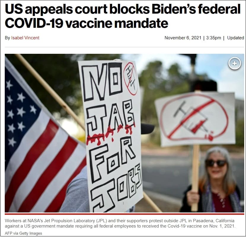  [한국언론이 보도하지 않는 기사] 미 연방법원, 백신 강제 접종에 철퇴  VIDEO: US appeals court blocks Biden’s federal COVID-19 vaccine mandate