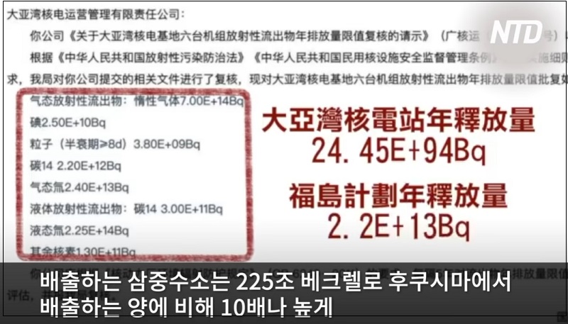  충격! 중국 원전, 핵폐수...삼중수소 함량 일본의 10배
