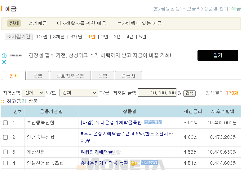 정기예금 금리비교 사이트