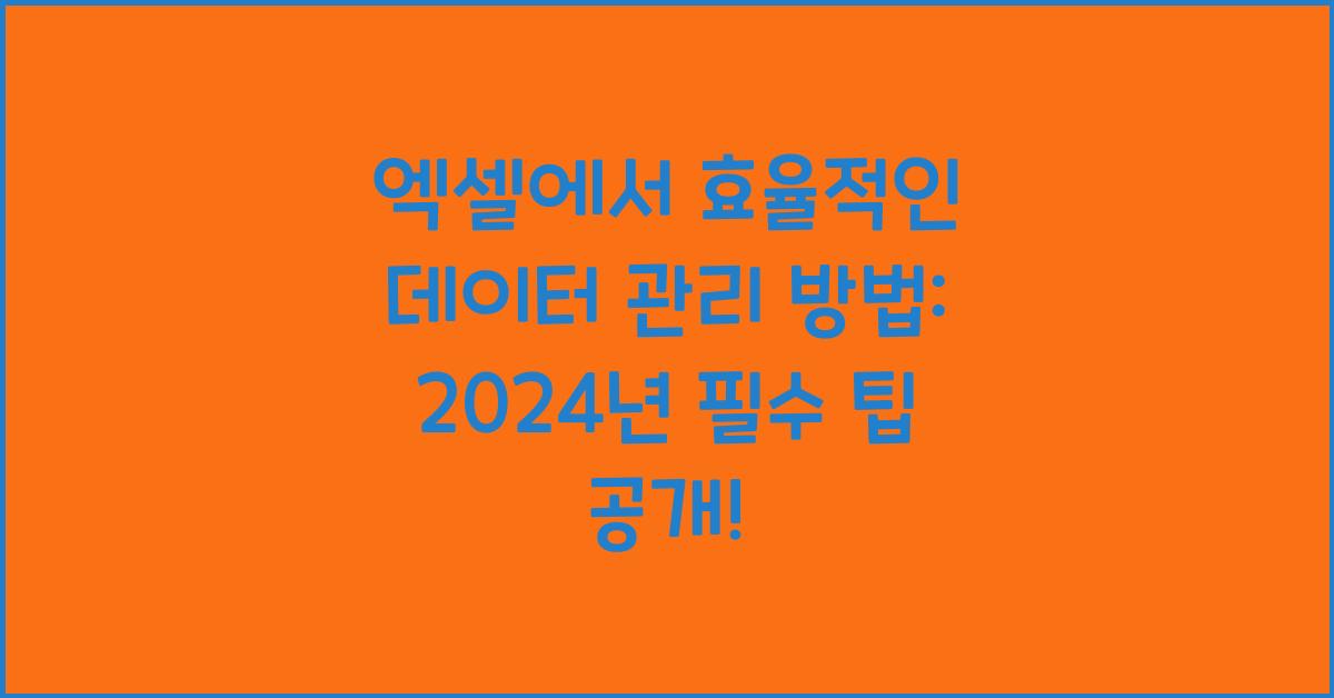 엑셀에서 효율적인 데이터 관리 방법