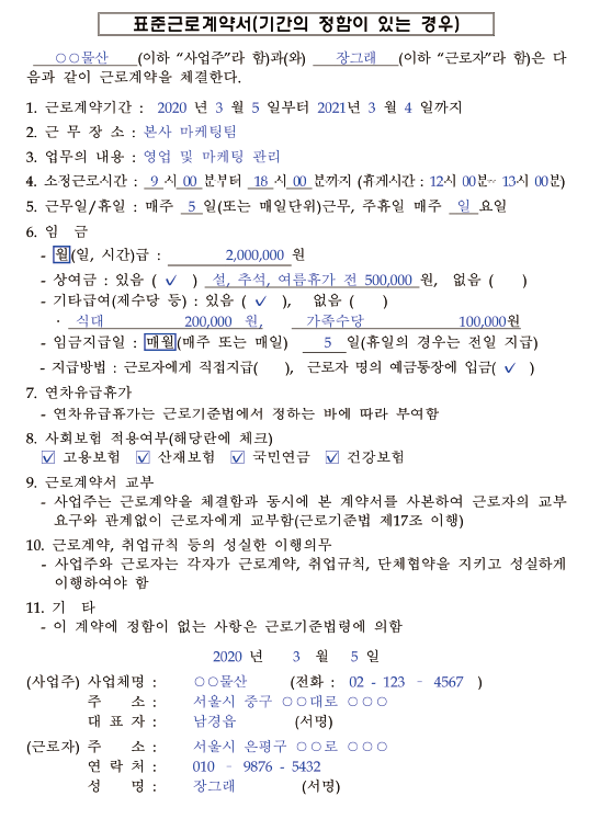  근로계약서, 연봉계약서 작성 방법(+표준 근로계약서 양식)
