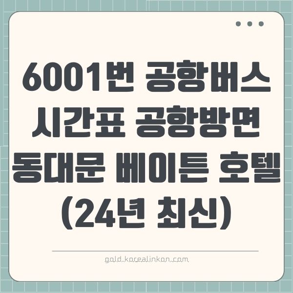 6001번 공항버스 시간표 공항방면 동대문 베이튼 호텔(24년 최신)