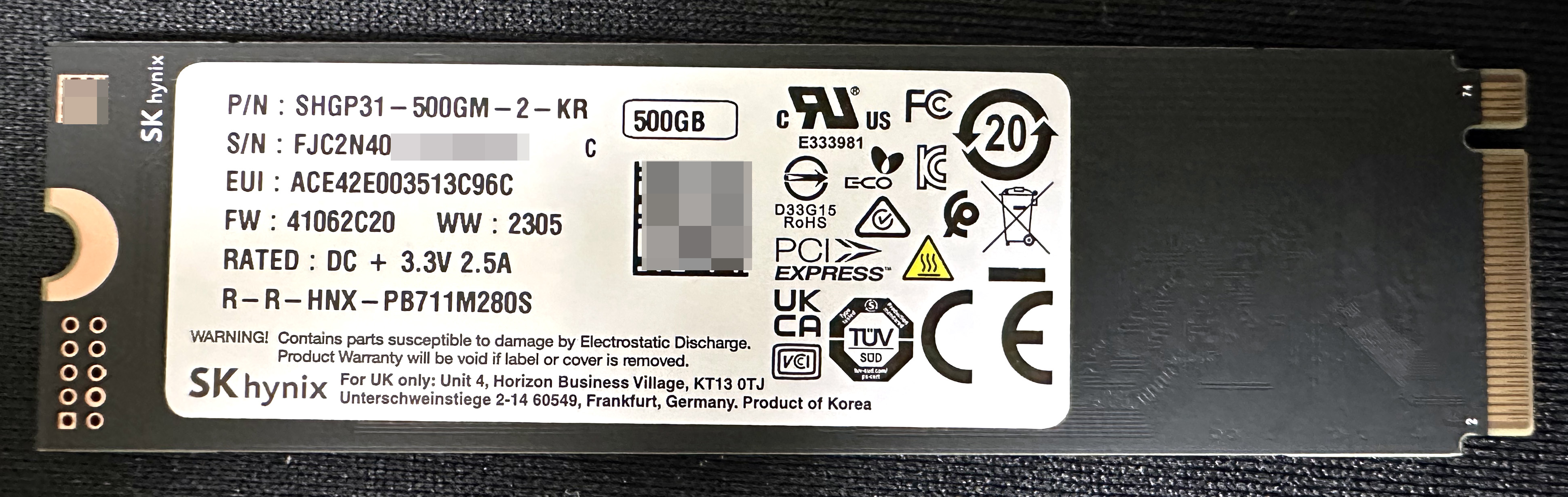 SK hynix Gold P31 500GB (SHGP31-500GM-2-KR) Back
