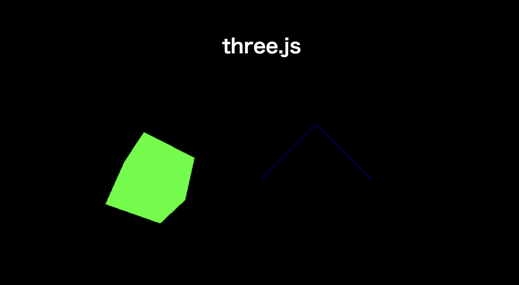 three.js로 정육면체&#44; 선&#44; 텍스트를 작성한 결과