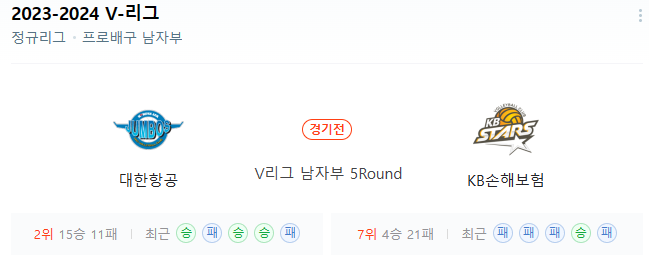  2월 7일 대한항공 KB손해보험 남자배구분석