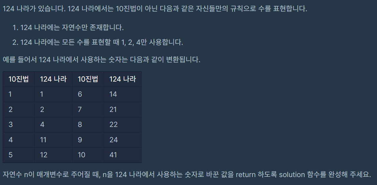  [프로그래머스] 코딩테스트 연습 : 124 나라의 숫자 - C++[CPP]